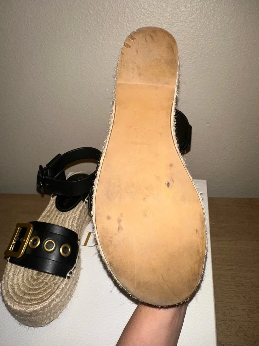 D-Dior Black Calfskin Espadrille Platform Sandals